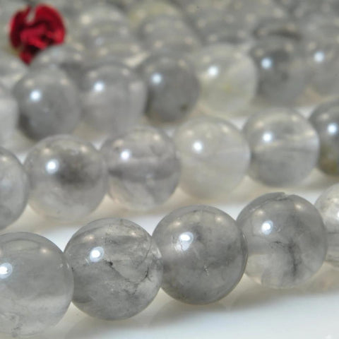 YesBeads Natural Gray Rock Crystal smooth round beads wholesale gemstone jewelry making 15"