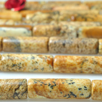 28 pcs of Natural  Picture Jasper smooth Tube Cylinder beads in 4x13mm