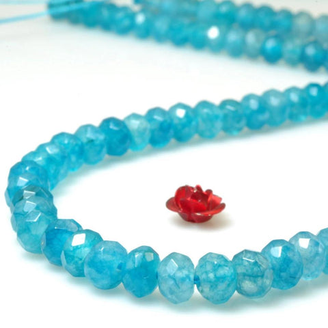 92 pcs of Natural Dyed Blue Jade faceted rondelle beads in 4x6mm