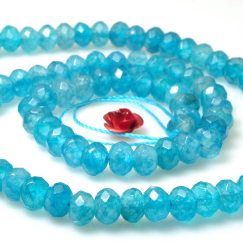 92 pcs of Natural Dyed Blue Jade faceted rondelle beads in 4x6mm