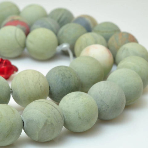 YesBeads Natural silver leaf jasper matte round beads wholesale green gemstone jewelry making 15"