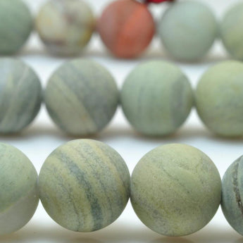 YesBeads Natural silver leaf jasper matte round beads wholesale green gemstone jewelry making 15"