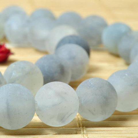 YesBeads Natural Gray Rock Crystal matte round beads wholesale gemstone jewelry making 15"