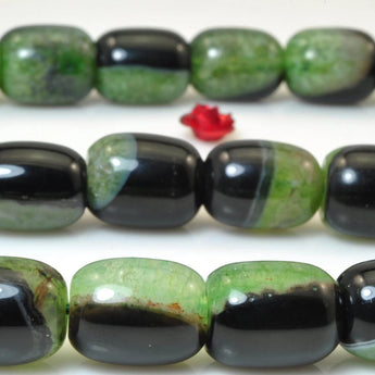 YesBeads Green Agate smooth barrel drum beads wholesale gemstone jewelry making