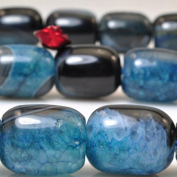 YesBeads Blue agate smooth barrel drum beads  wholesale gemstone jewelry making